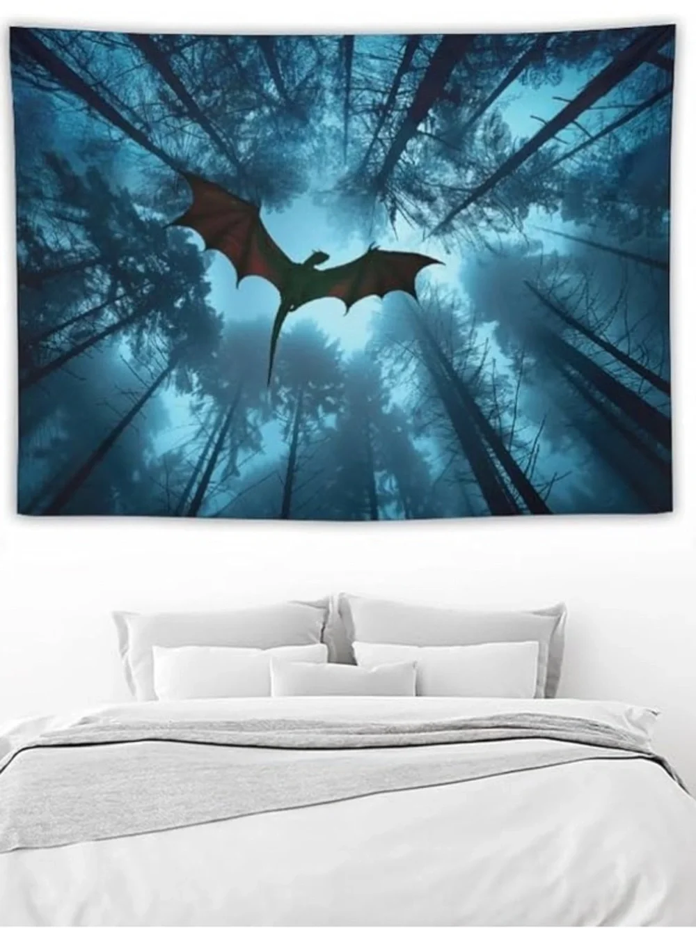 Forest Dragon Tapestry Wall Art - Teal Blue